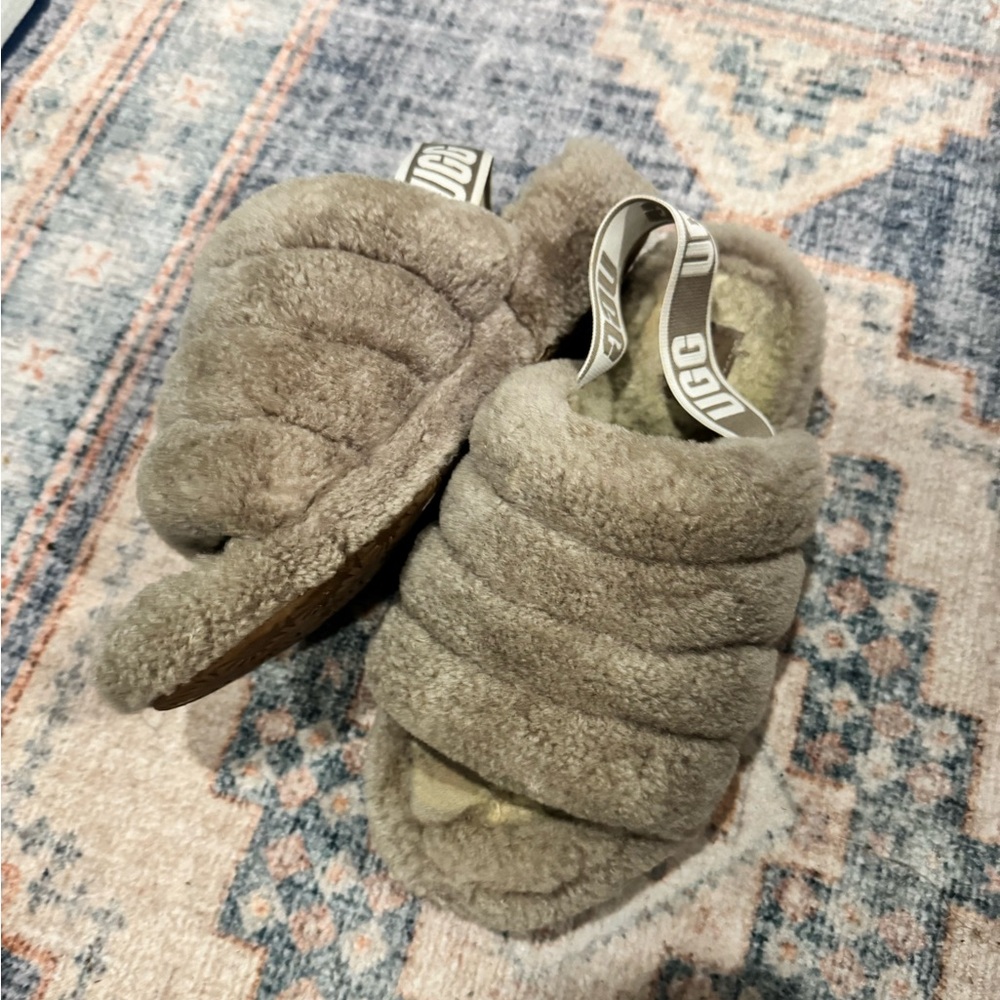 UGG Plush Gray Slide Slippers